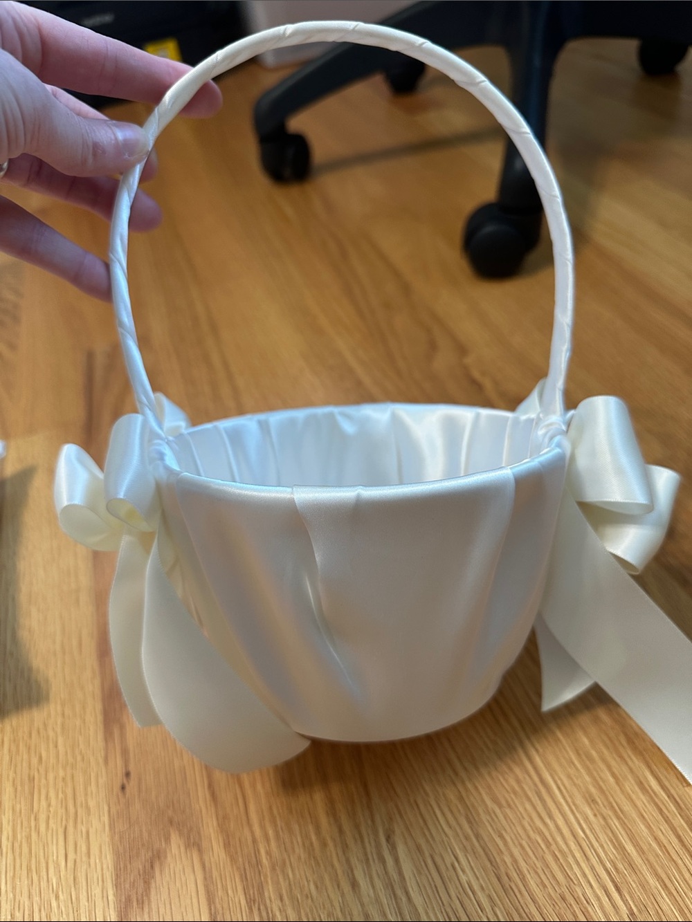 White Satin Kids Flower Girl Basket